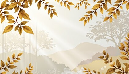 Autumn Forest Landscape Background with Golden Leaves and Trees