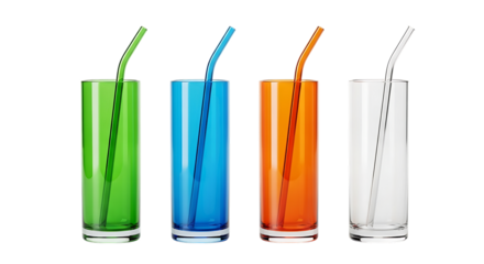 Four Colorful Glass Tumblers with Straws glasses drinking glasses