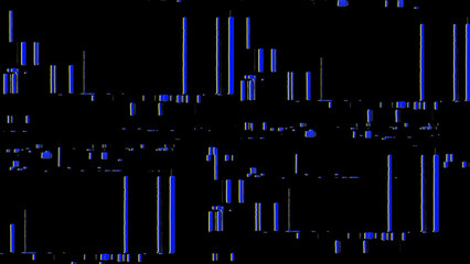 Blue glitch background with abstract digital noise, pixel distortion, cyberpunk style, vibrant neon bars and VHS error effect, perfect for tech design, futuristic posters, music covers, digital art