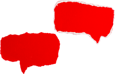 Red torn paper speech bubbles set isolated PNG on white background for chat, message, and dialogue graphic design elements