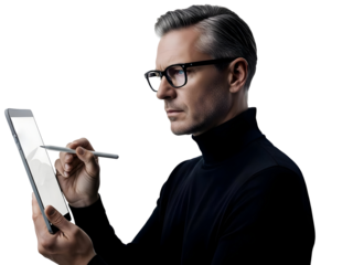 Man Drawing on Digital Tablet with Stylus Technology Concept Smart Device Innovative Work Occupation Professional Graphic Artist Modern Gadget