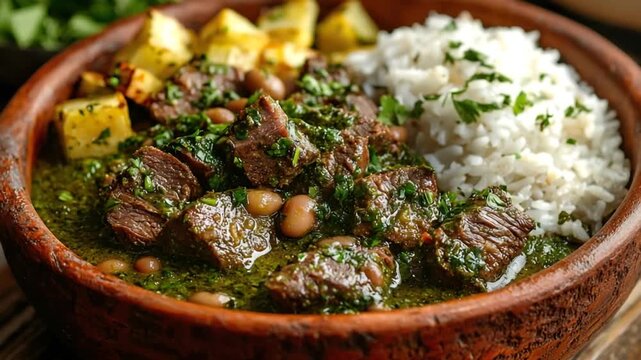 peruvian dish of savory seco de cordero lamb stew video