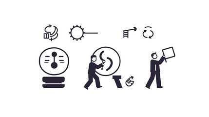 Kaizen icon set vector illustration for business philosophy and corporate strategy concept of continuous improvement with quality, advancement, continuous, success and implementation icon