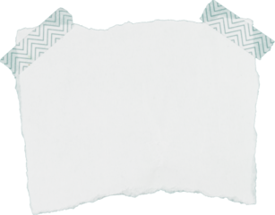 torn white paper with printed paper tape on white wall background, PNG torn paper aesthetics