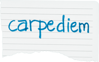 hand-written Carpe diem word message on ripped white paper with marker isolated background PNG for motivational, inspirational, and success concept graphics