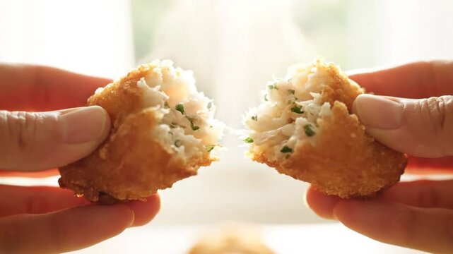 Breaking Open a Crispy Chicken Nugget