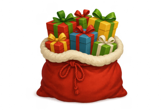 Santa claus red sack full of colorful gifts