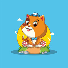 Cute Orange Cat Cartoon Character Sitting with Happy Smile Adorable Pet Animal Mascot Vector Illustration for Kids and Children Design