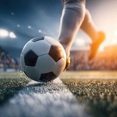 Soccer Player Kicking Ball On Field During Match