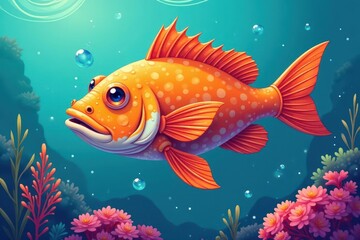 Fototapeta premium Brightly colored anglerfish, flat style illustration, seafood , vector, anglerfish, digital art