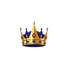 Fototapeta premium A regal golden crown adorned with deep blue velvet and sparkling red gemstones, symbolizing royalty and supreme authority.