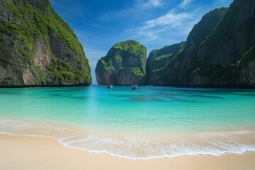 Obraz premium Idyllic sandy coastline at Maya Bay in Thailand
