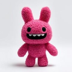 Pink plush bunny monster toy with big smile