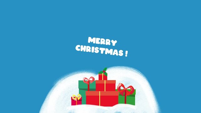 Christmas gift boxes popping up and forming a stack of presents. Animated Christmas Greeting Card. 