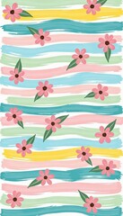 Floral Pattern Background with Brush Strokes Pink Flowers