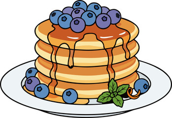 Blueberry Pancakes Stack Vector – Fluffy Maple Syrup Breakfast Plate Cartoon Food Illustration