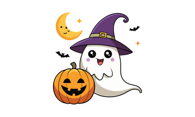 Cute Halloween Ghost with Pumpkin