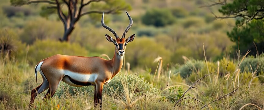 Majestic wild waterbuck antelope in its natural habitat,  grassland, waterbuck