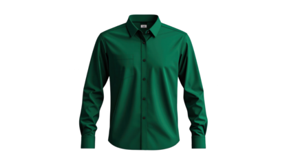 A deep emerald green long-sleeve button-down shirt is showcased against a completely black backdrop, highlighting its rich hue and smooth texture.