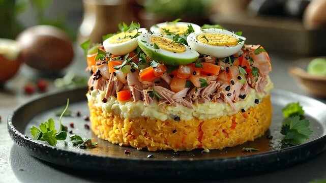 traditional creamy causa rellena with tuna peruvian dish video