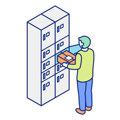 Man Using Parcel Locker Service Isometric Illustration