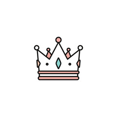 A simple, elegant icon of a royal crown with pink accents, a light blue central jewel, and clean black outlines.