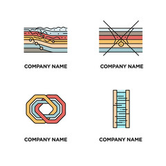 Geological strata and abstract interlocking shapes logo set.
