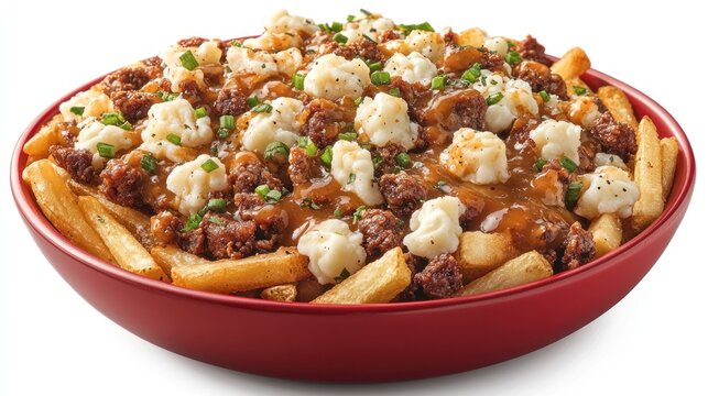 Hearty Poutine dish with brown gravy, cheese curds, and fries