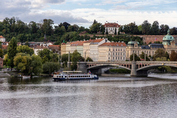 Prague cityscape. View of the city and river Vltava from above. Prague, Czech Republic.