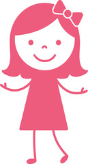 Charming cartoon girl illustration with pink dress and bow for childrens content and design projects featuring a smiling child isolated on transparent background