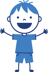 Joyful cartoon boy smiling enthusiastically wearing blue clothes ready for fun playtime activities outdoor adventures and childhood happiness isolated on transparent background