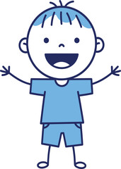 Joyful cartoon child cheerful greeting standing with open arms energetic kid playful child artwork simple drawing happy boy isolated on transparent background