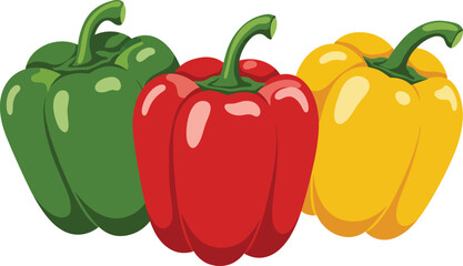 Vibrant trio of fresh bell peppers in green red and yellow showcasing healthy natural produce for culinary inspiration isolated on transparent background