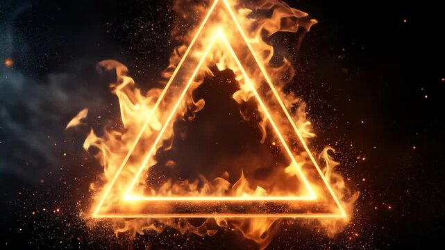 Dynamic fiery triangle with blazing fire and smoke effect for presentations