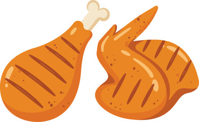 Delicious grilled chicken drumstick and wings isolated appetizing fast food image ready for marketing and design projects isolated on transparent background