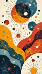Abstract Geometric Design with Planets and Stars Modern Art Illustration