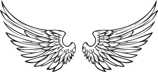 Wings of Freedom: Depicting intricate details, a meticulously crafted artistic portrayal of a pair of expansive wings, invoking a sense of freedom and ethereal beauty.