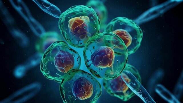 Human Translucent Cells Attacked by Motile Bacteria &ndash; Scientific Medical Animation of Microorganism Invasion for Educational and Healthcare Visualization