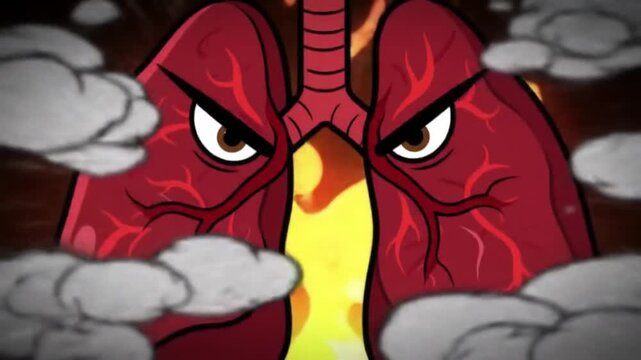 angry lungs on fire with smoke