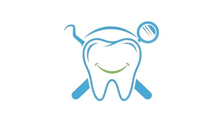 Happy Tooth with Dental Tools Logo Design.