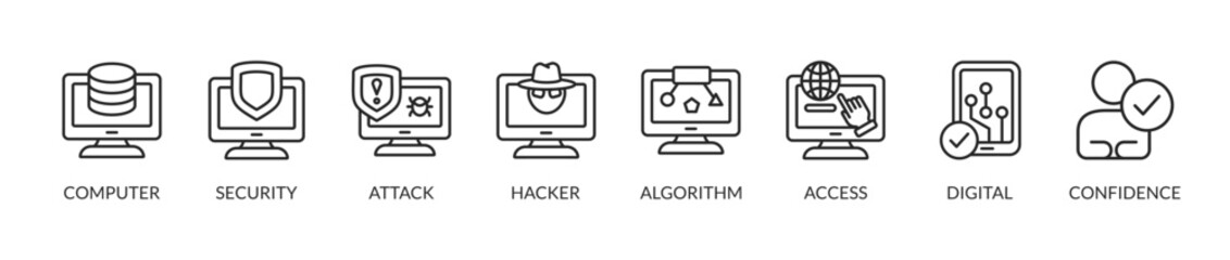 Naklejka premium Banner cyber security and brech data web icon application, attack, hacker, disaster, access