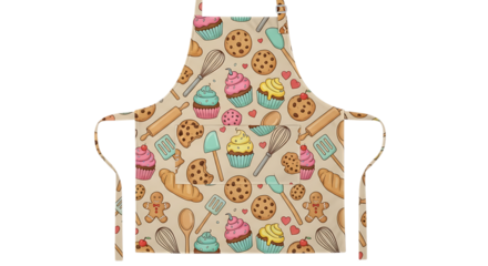Baking Themed Apron with Illustrated Sweets Keywords: apron, baking, cooking, sweets, cupcakes