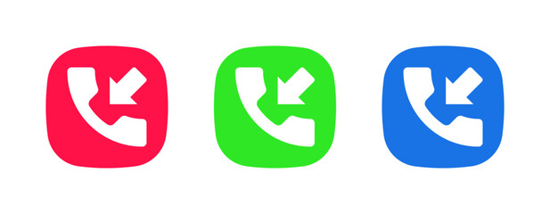 A set of three colorful icons (red, green, blue) showing a phone with a downward arrow, often used to indicate an Incoming Call that was answered or a Missed Call entry in the call log.