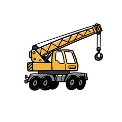 Naklejka premium Yellow mobile construction crane with extended arm and hook 