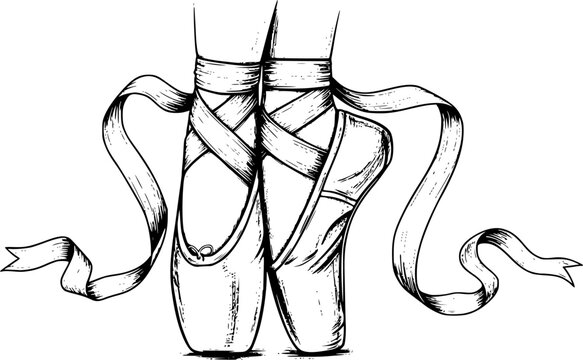 ballet shoes, pointe shoes, black and white, vector