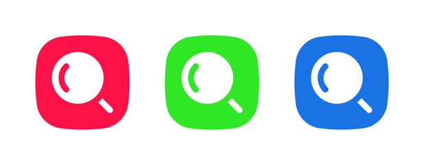 A set of three colorful icons (red, green, blue) featuring a magnifying glass, representing the Search/System Lookup feature for finding information on the device or web.