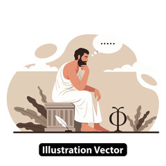 Bearded Ancient Greek Philosopher Engaged in Deep Contemplation, Reflecting on Universal Wisdom and Knowledge