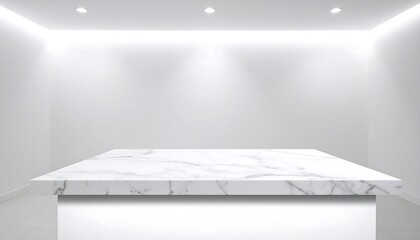 Marble Countertop in a Bright White Room with Overhead Lighting