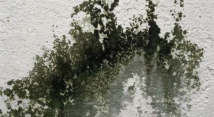 Mold Damage on White Wall Close-up Texture of Moisture, Mildew, and Spores. Wall Stain, Grunge.