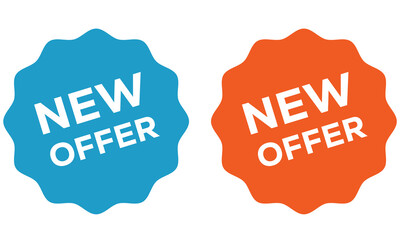 Two starburst stickers with text new offer isolated on transparent background